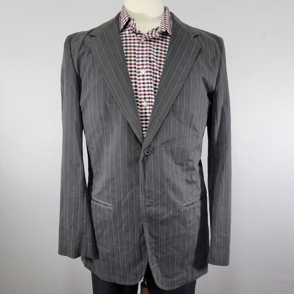 GAP Men's Sport Coat Blazer Two Button Gray Striped Cotton Spandex Size 42L